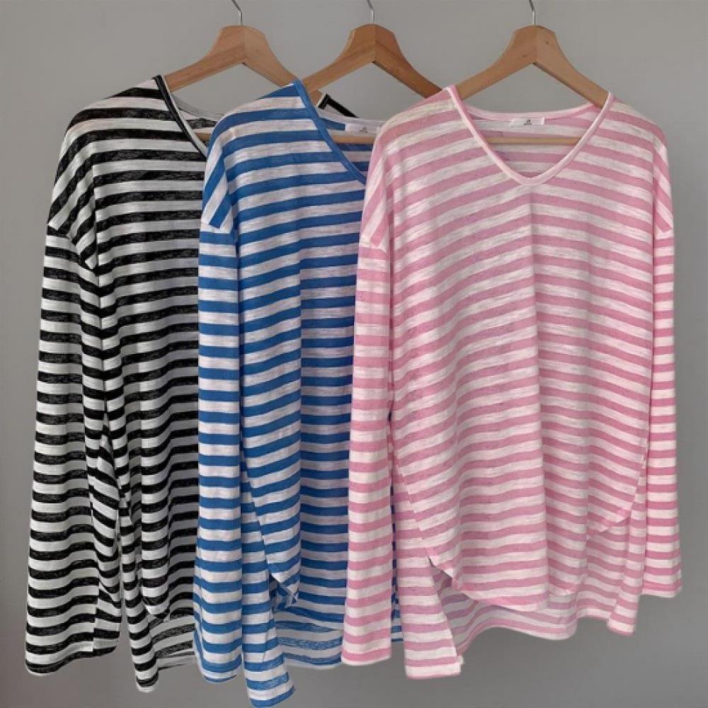 New ArriVals Open Run Women V Neck STripe SliT Loose T shirT