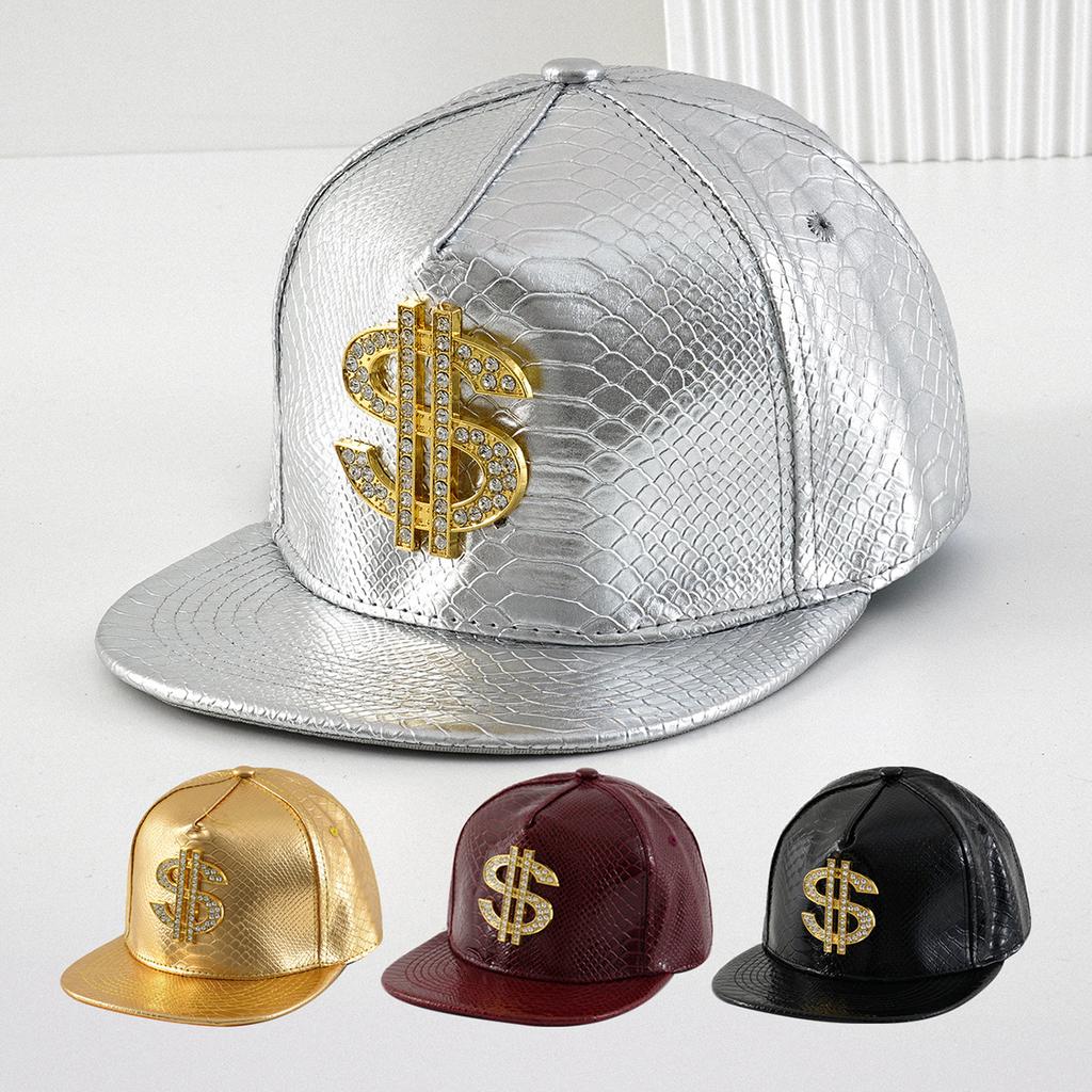 Beliebte Herren- und Damen-Flachkappen mit funkelnden Diamanten PU-Leder goldenes Logo glänzende Baseballkappen Street-Trend Party Bergsteigen