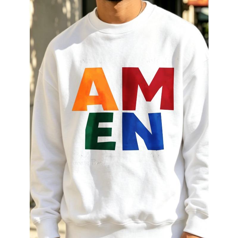 1pc Men'S Hoodie, Streetwear Graphic Print Amen Letter Design, Casual Daily Wear Men'S Top, Plus Size