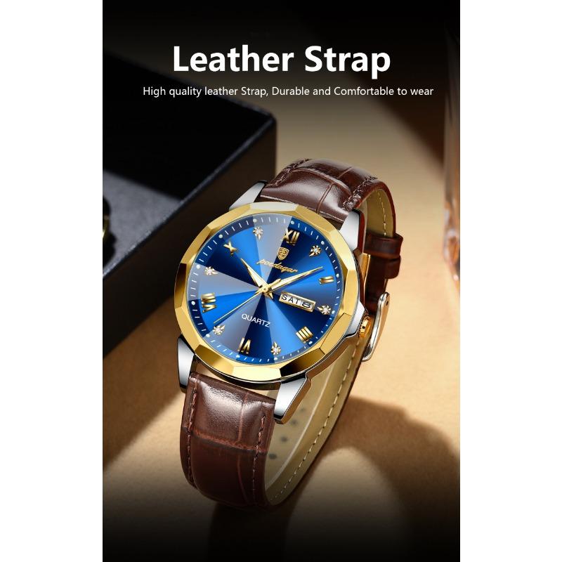 POEDAGAR Luxury Man Wristwatch High Quality Quartz Sports Business Men Watch Waterproof Luminous Date Week Leather Watches