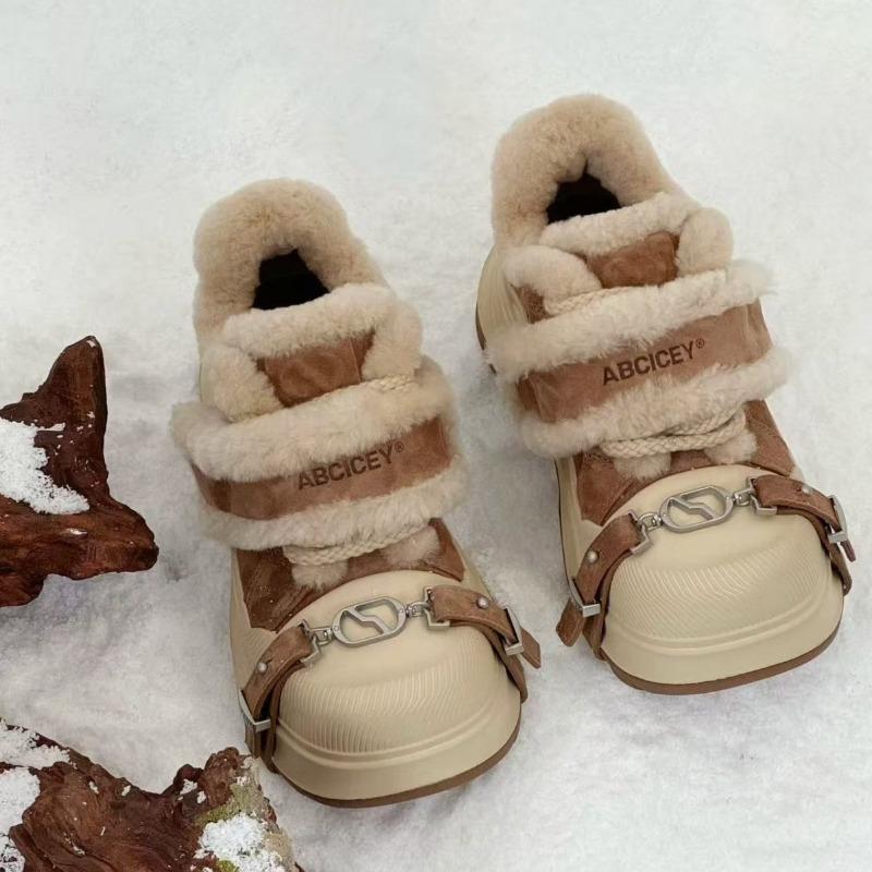 Women's Snow Boots Winter Thick-soled Heightening Fluffy Canvas Shoes Thickened Warm Wool Women's Cotton Shoes Zapatillas Mujer