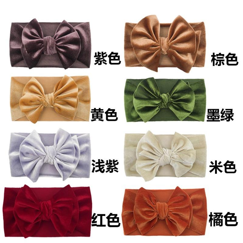 New baby bow headscarf, wide-brimmed gold velvet cute hair accessories for infants and toddlers, princess children's headband.