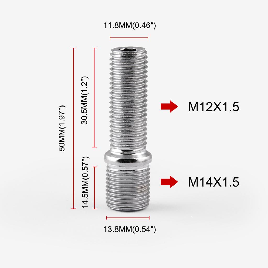 Wheels Studs Conversion Kit M14x1.5 To M12x1.5 Long Lug Bolts Screw Adapter for Car Alloy Wheel Repair and Maintenance