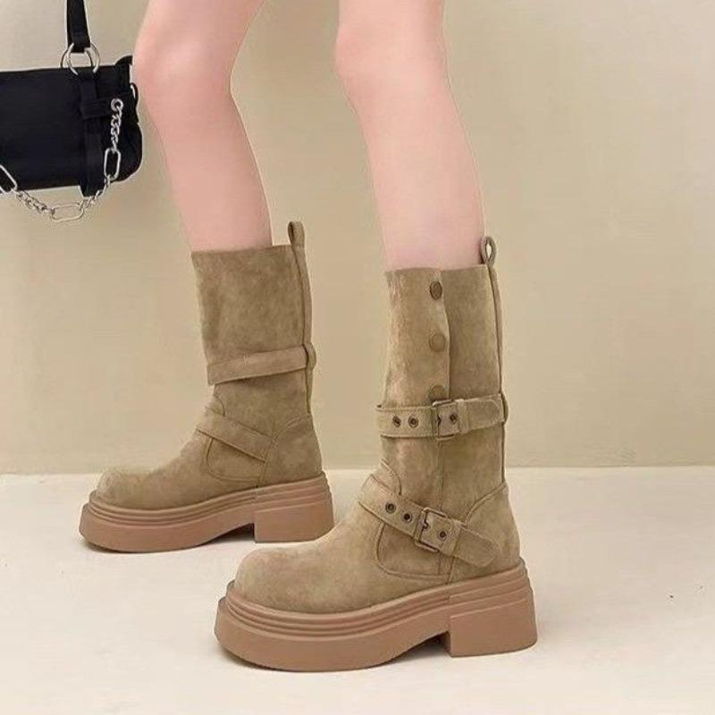 

Retro Platform Boots for Women - New Trendy Style, Slimming and Height-increasing Single Shoes 40 хакі