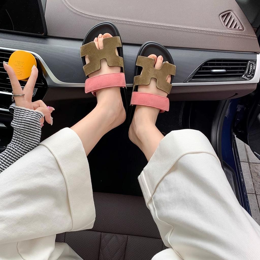 Sommer neue Axige zweiter Onkel Hausschuhe im gleichen Stil, Damen tragen echtes Leder dicke Sohle Klettverschluss coole Hausschuhe