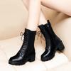 Autumn and winter medium heel short boots women's 2025 new boots pointed high heel lace-up soft leather showing feet thin velvet Martin boots