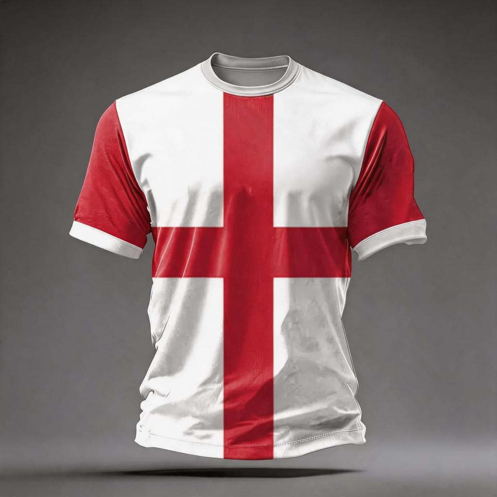 Men's England Supporter Soccer Jersey Short Sleeve Crew Neck Football Fan Tee with Graphic Print and Contrast Sleeves for World Cup Events