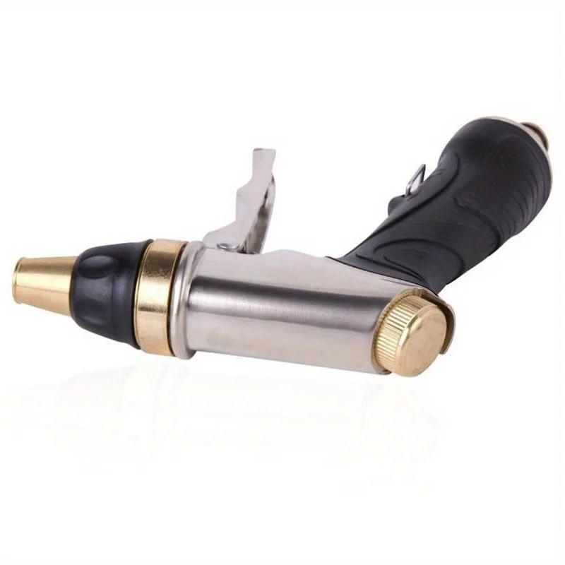 Garden Hose Nozzle Brass Watering Gun Flush Home High Pressure Cleaning Tool, Water Sprinkler, Chrome Car Water Gun Head