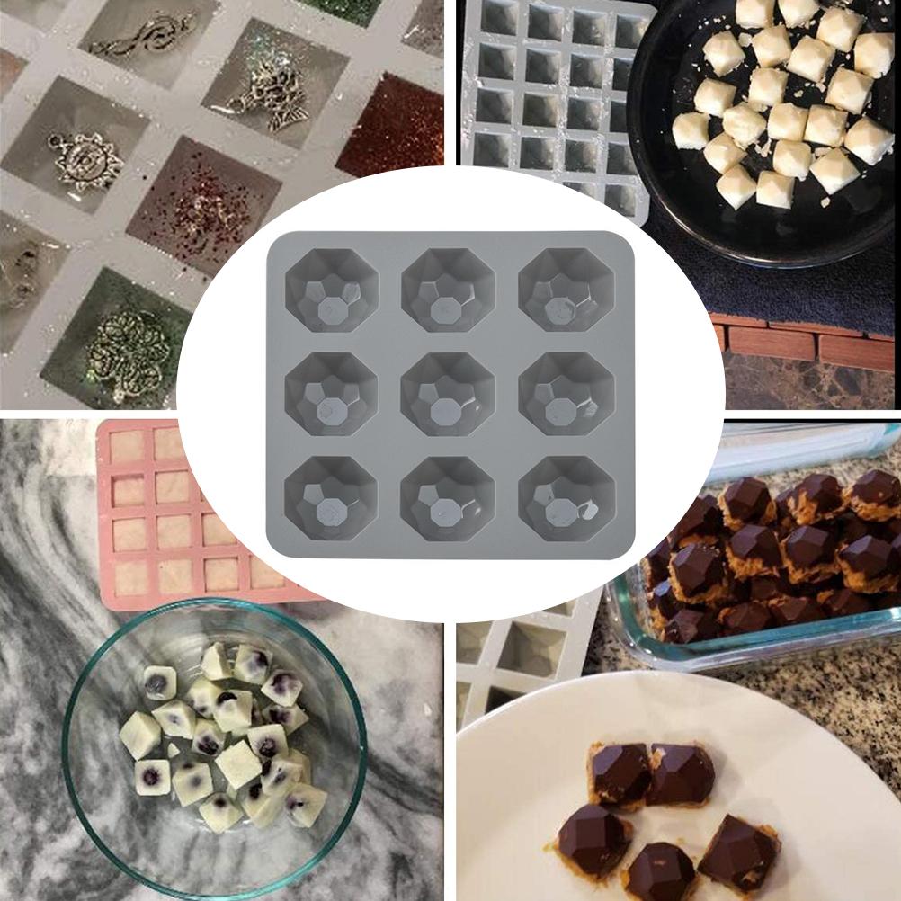 9 Cavity Diamond Silicone Cake Mold DIY Mousse Baking Pan for Dessert Grey