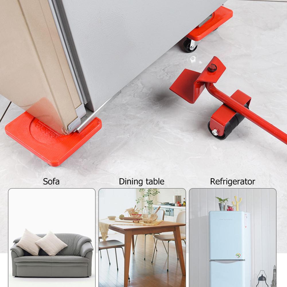 5pcs Furniture Transport Lifter Tool Heavy Stuffs Moving Wheel Bar Mover Device