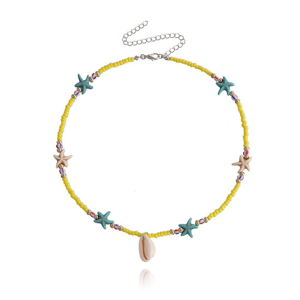 Bohemian Handmade Perlen Kette Halsband Seestern Shell Anhänger Halskette Für Frauen Mode Schmuck Strand Strang Goth Schlüsselbein Geschenke