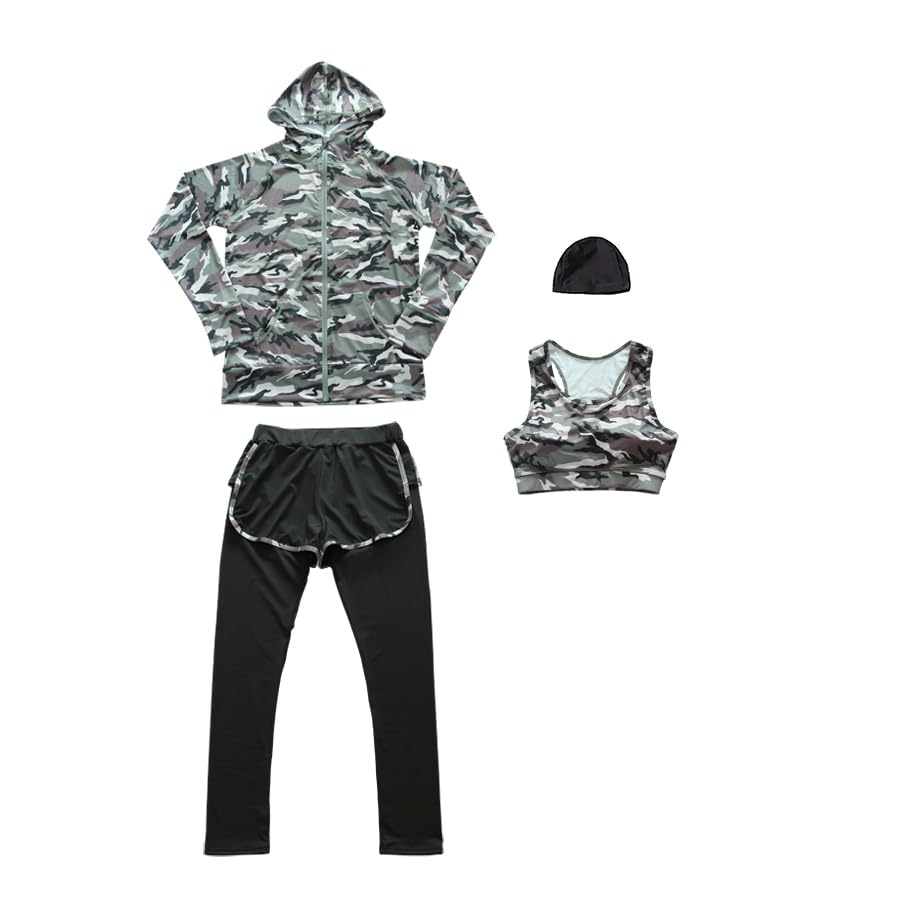 Yoga Wear Set Green [KOUKOUCOCO] (Standard, Camouflage, LL)