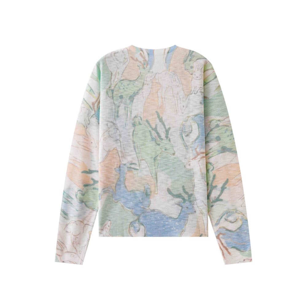 Summer Women's V-Neck Floral Print Knit Cardigan Long Sleeve Lightweight Casual Sweater Jacket Anti-Darkness