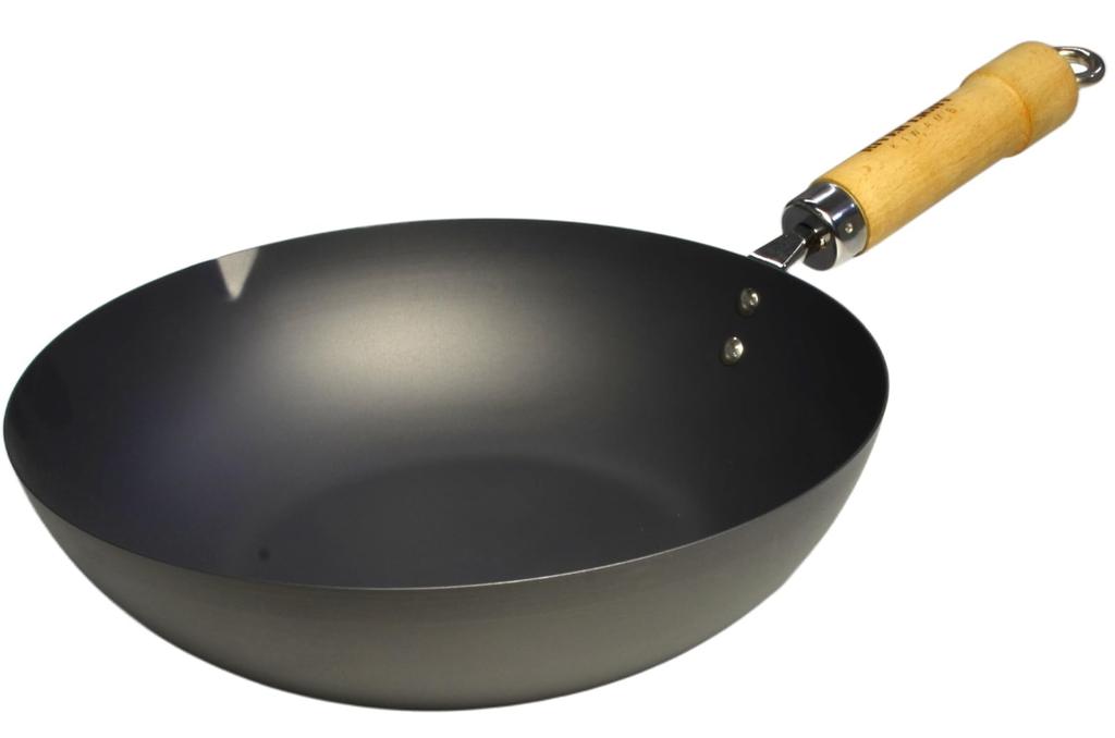 Riverlight Extreme JAPAN Iron Deep Frying Pan (Right-hand opening) 28cm Nitrided Iron, Nitrided Finish, IH Compatible, Rust-Resistant, Chinese Wok,