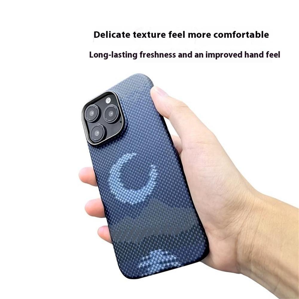 For iPhone 15 Pro Max Magnetic Case Large Camera Cutout Aramid Fiber Phone Cover with Metal Lens Frame