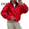 Lady Sweatshirt Women Solid Color Collared Sweatshirt, Loose Half Zipper Collar Pullover Top Top, Casual Sports Long Sleeve Outfits for Autumn Winter