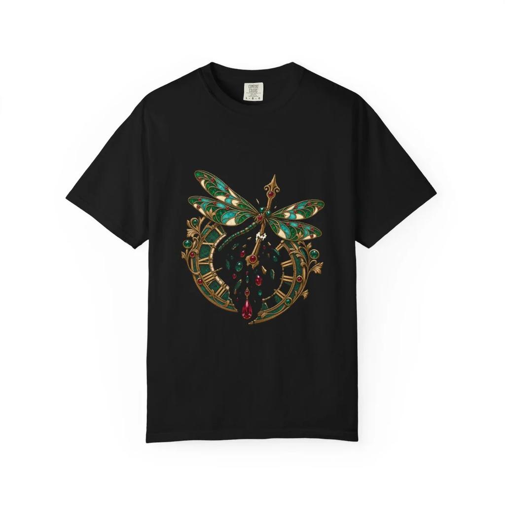 Secondsplit Art Nouveau Dragonfly T-Shirt Black Front Print Comfort Colors 1717