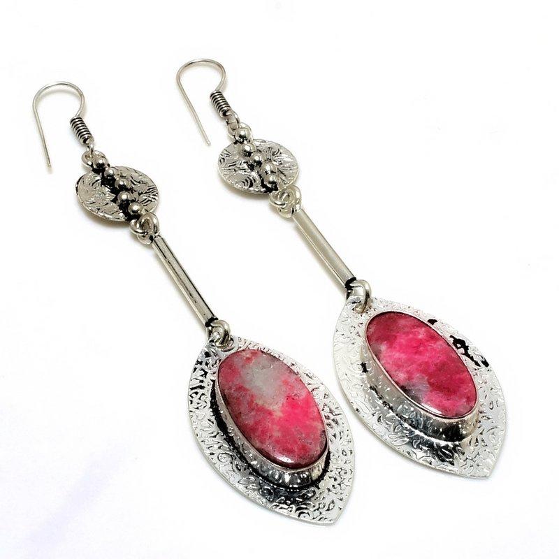 

Ювелирные серьги ручной работы с розовым драгоценным камнем Тулит 925 пробы, посеребренные, 3,59 дюйма