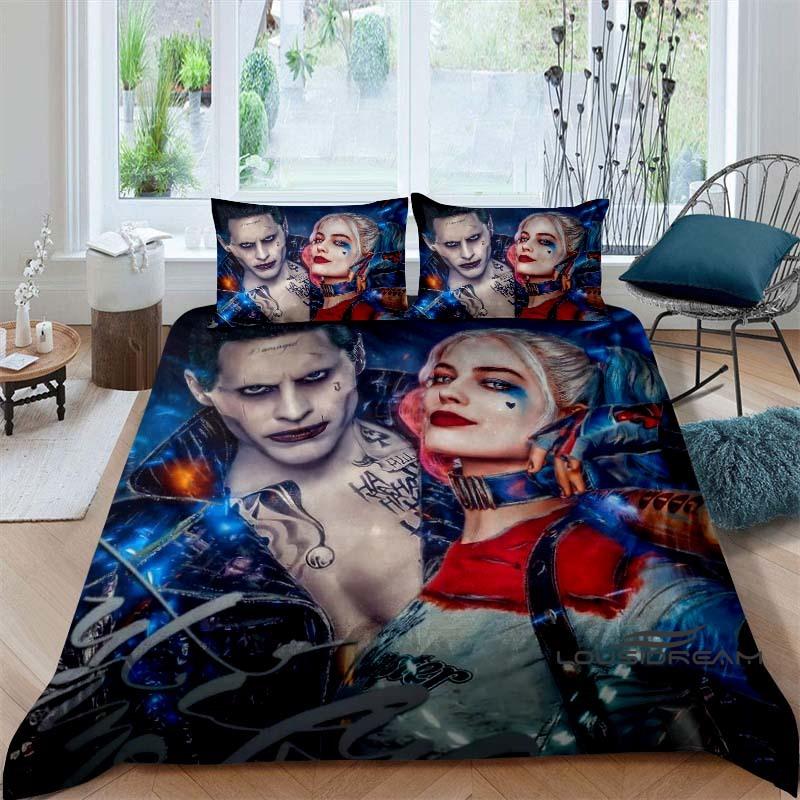Suicide Squad 3-Piece Bedding Set: 3D-Printed Cartoon Duvet Cover Set (Includes Pillowcases; Inserts Not Included).