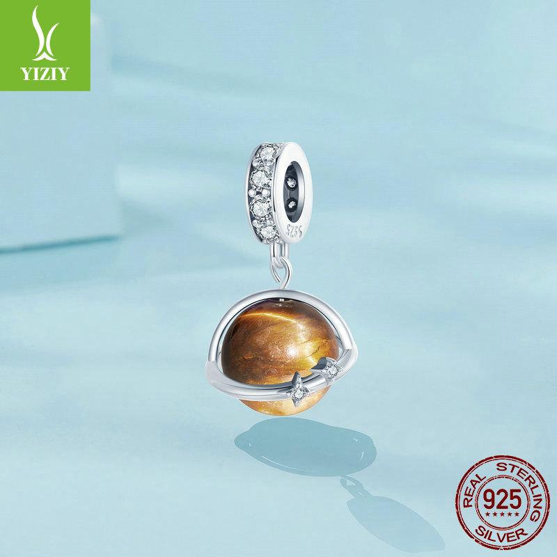 Planète Naturel Tigre Qingshi Accessoires Pendentif DIY, Univers Mystérieux Bracelet Argent Sterling S925 Perlé