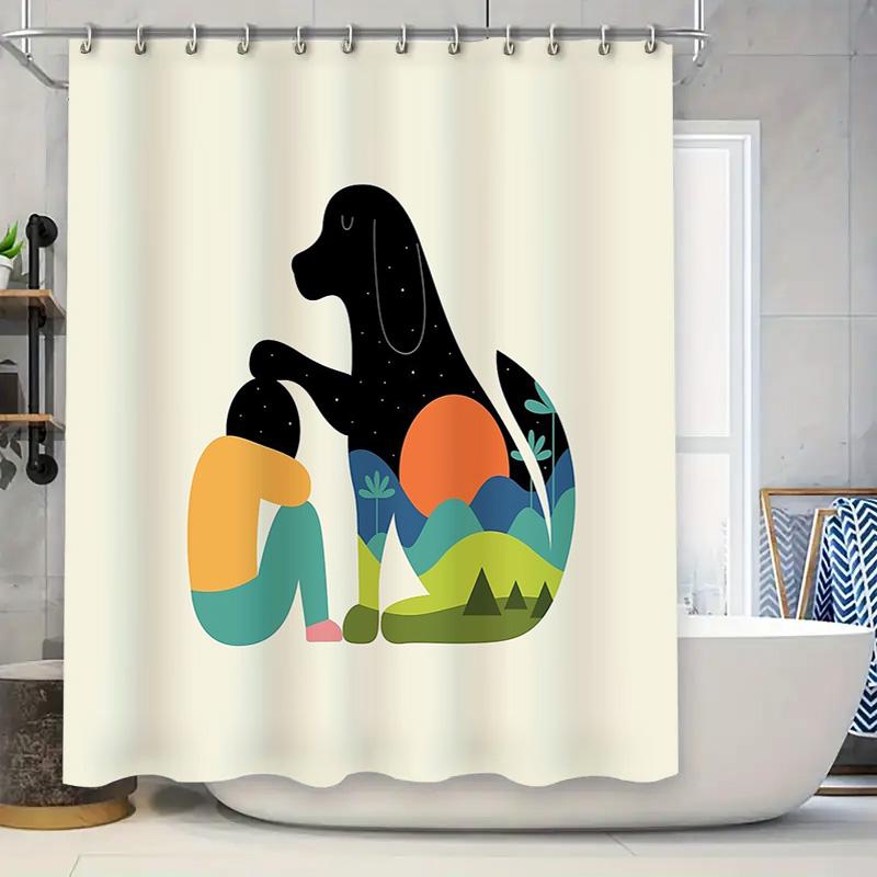 

Abstract Dog Shower Curtain Modern Art Animal Lover Decor Bathroom Set Waterproof Home Decor Unique Gift Idea W60H190(CM)-1 Pcs