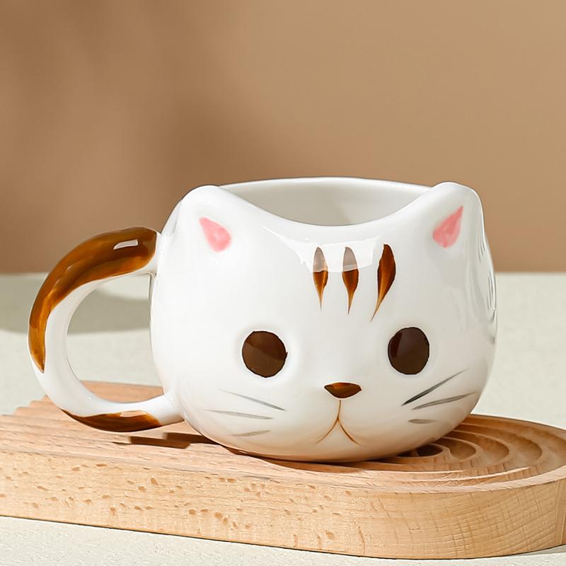 430ml Cartoon Cat Ceramic Mug With Spoon Creative Cute Coffee Milk Tea Breakfast Cup Drinkware Novelty Gifts