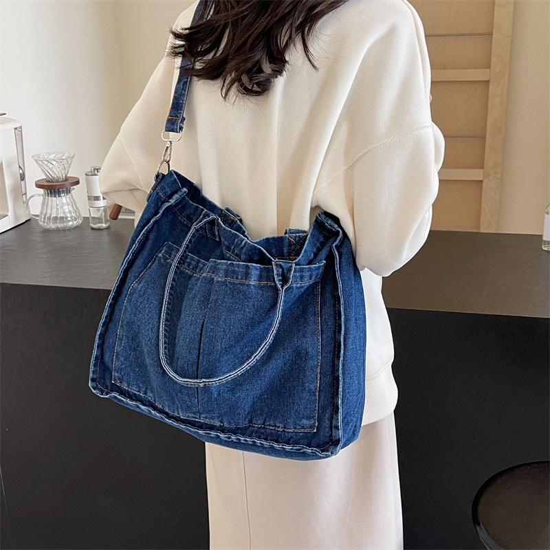AdiStylinno Jeans voor dames, grote capaciteit, denim crossbody bag voor dames, canvas tas, hobo schoudertas, retro schoudertas met meerdere zakken en verstelbare schouderriem, lichtblauw