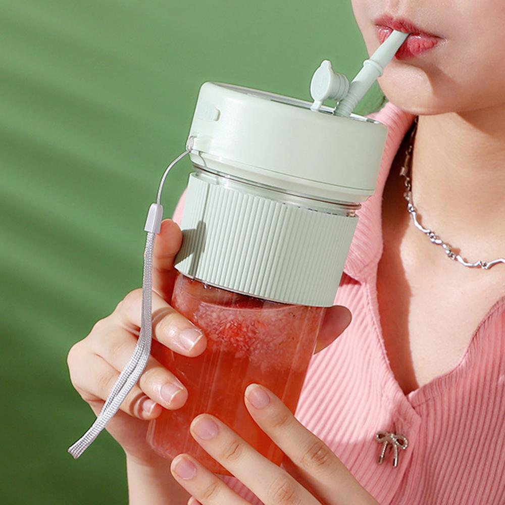 1 STÜCK Tragbarer Wiederaufladbarer Entsafter, Elektrischer Saftbecher mit Strohhalm für Outdoor-Sport, 350ML Frucht Automatischer Mixer Küchenwerkzeug