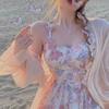 Large Size Women's Clothing Gentle Wind Floral Suspender Skirt Women's Summer New French Chiffon Dress Sunscreen Shirt Two-piece Set