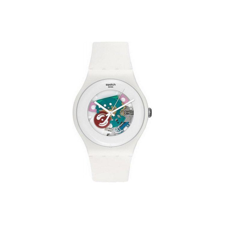 

Swatch Originals Series Quartz Movement Fashion Skeleton Watch 47.4mm Floral Dial Plastic Case Silicone Strap Unisex Watches SUOW100 White Dial