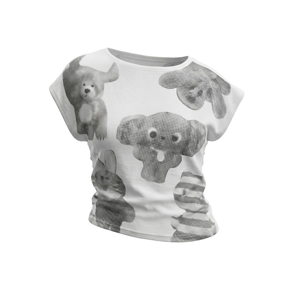 HeyHenry Women s Summer Little Bear Print Cap Sleeve Crop Top S белый