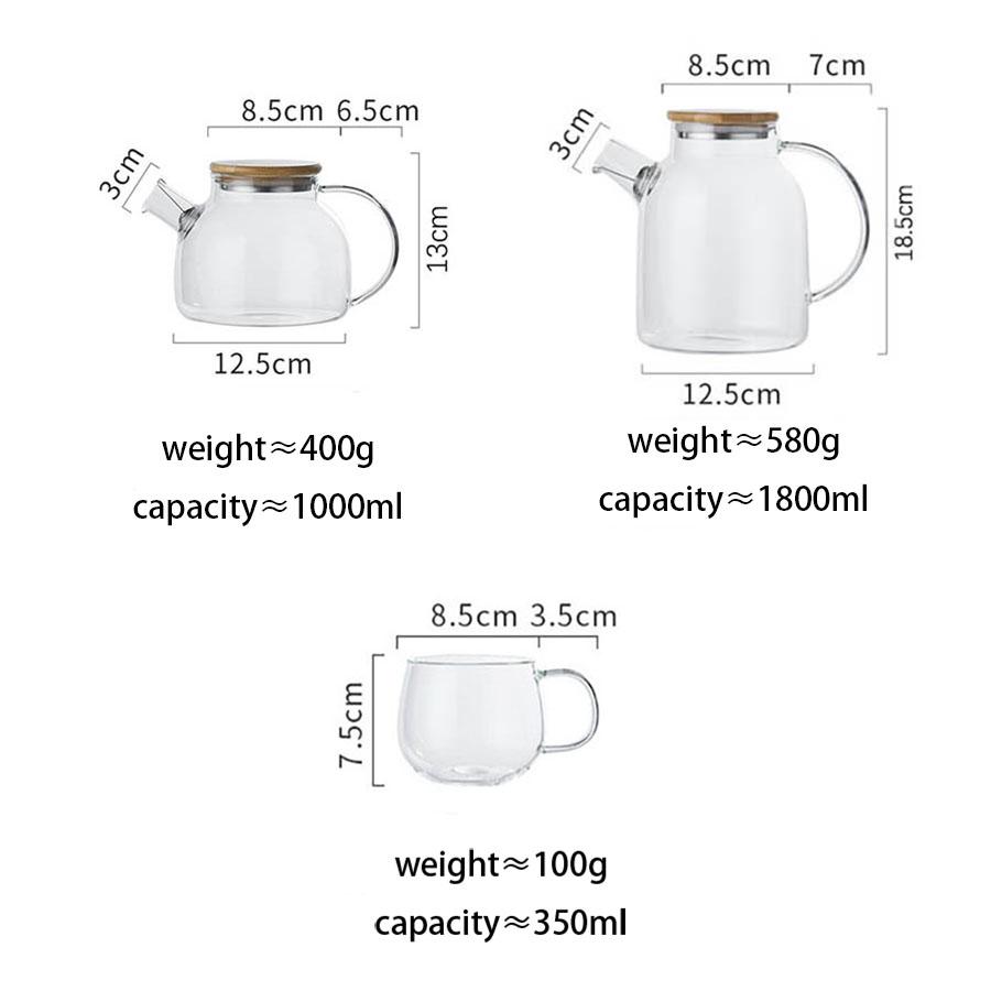 YWDL 1L/1.8L Set Teiera in Vetro Borosilicato Teiere Trasparenti con Tazza Filtro Rimovibile Beccuccio Articoli per Bevande per Tè Fiorito a Foglie Sfuse