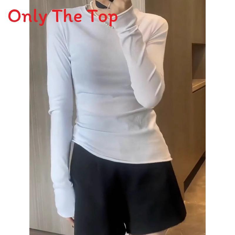 Womens Pure Color Long Sleeve T Shirt With Round Neck For Autumn Casual Wear