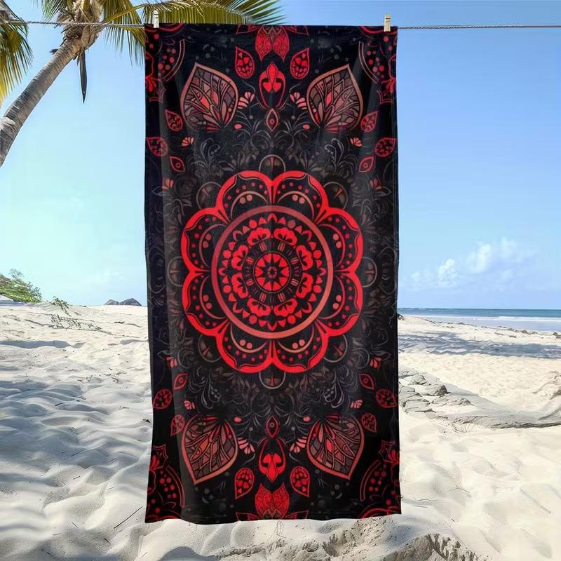 Donkere Boho Bloemen Strandlaken Boho Gotisch Bloemendruk Sneldrogende Badhanddoek Zachte Absorberende Handdoek voor Zomer Vakantiegebruik