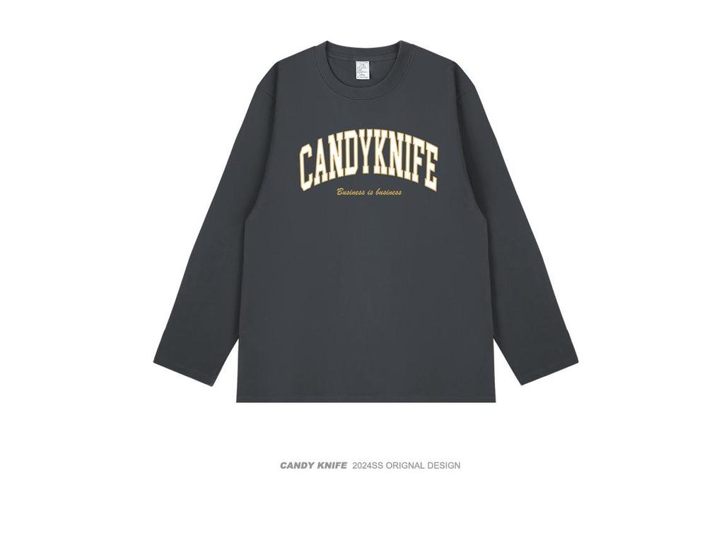 2024 Hong Kong Style Unisex Retro Letter Print Long-Sleeve Cotton T-Shirt