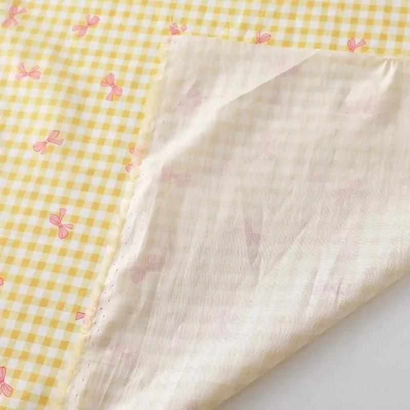 Bunt karierter Baumwollstoff mit Schleifendruck für Kleider, Hemden, Schlafanzüge, Homewear, Kinderbekleidung, 140x100cm