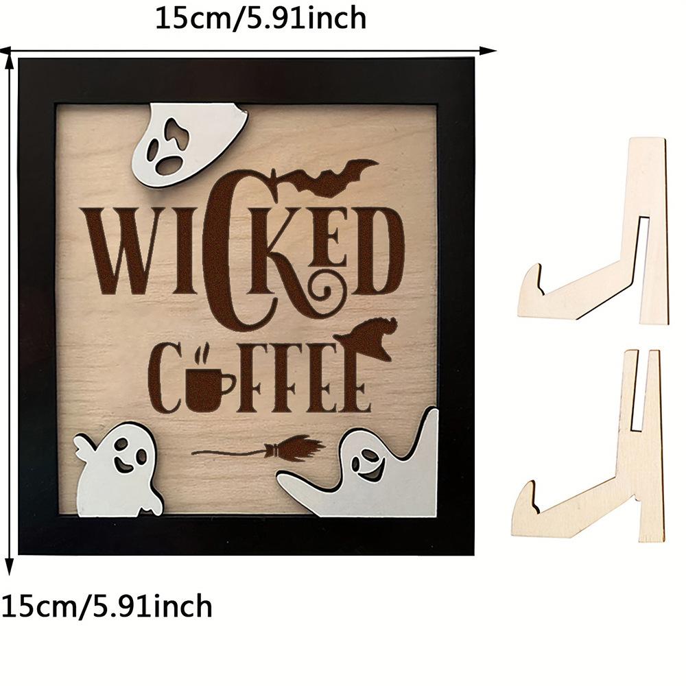 Halloween ornament wooden ghost photo frame logo holiday decoration pendant coffee bar wooden desktop decoration 15 15 1cm