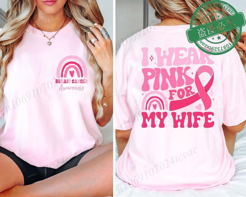 I Wear Pink for Breast Cancer Print Women TShirt Pink Ribbon Support Squad Shirt for Women Fashion Casual Clothes Summer Tshirt