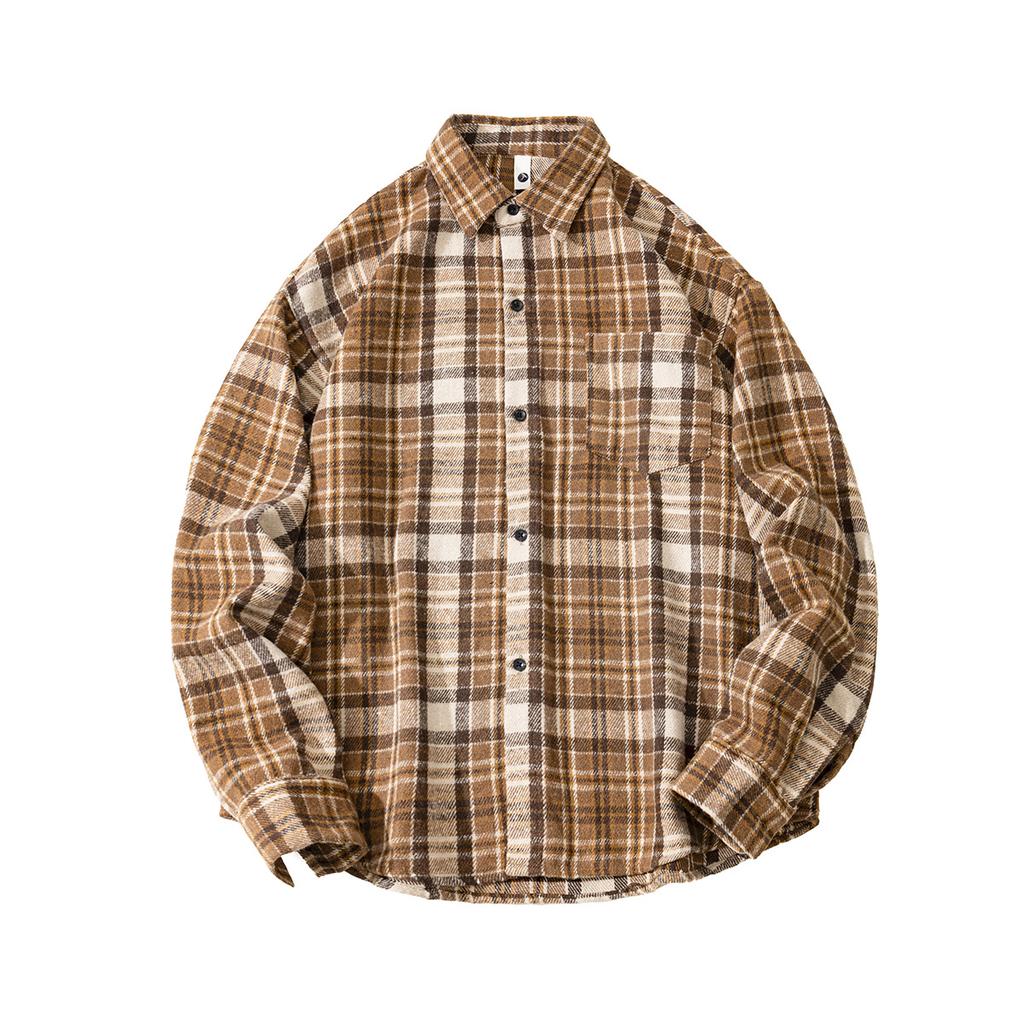 Autumn Men'S Abraded Thickened Plaid Long Sleeve Shirt Men'S Casual Shirt Jacket