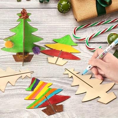 70 Stück DIY Handgemachter Weihnachtsbaum 3D-Malerei Weihnachtsbaumschmuck Eltern-Kind-Interaktion Bemalte Holzspäne