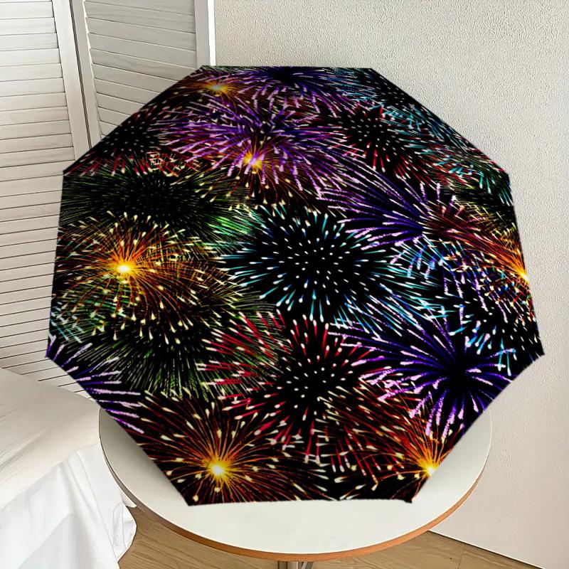 1PC Fireworks Pattern Automatic Open/Close Umbrella with Windproof, 8-Rib Sturdy Canopy, Durable Ribs, Fashionable Design, Outdoor Accessory, Fun Prin