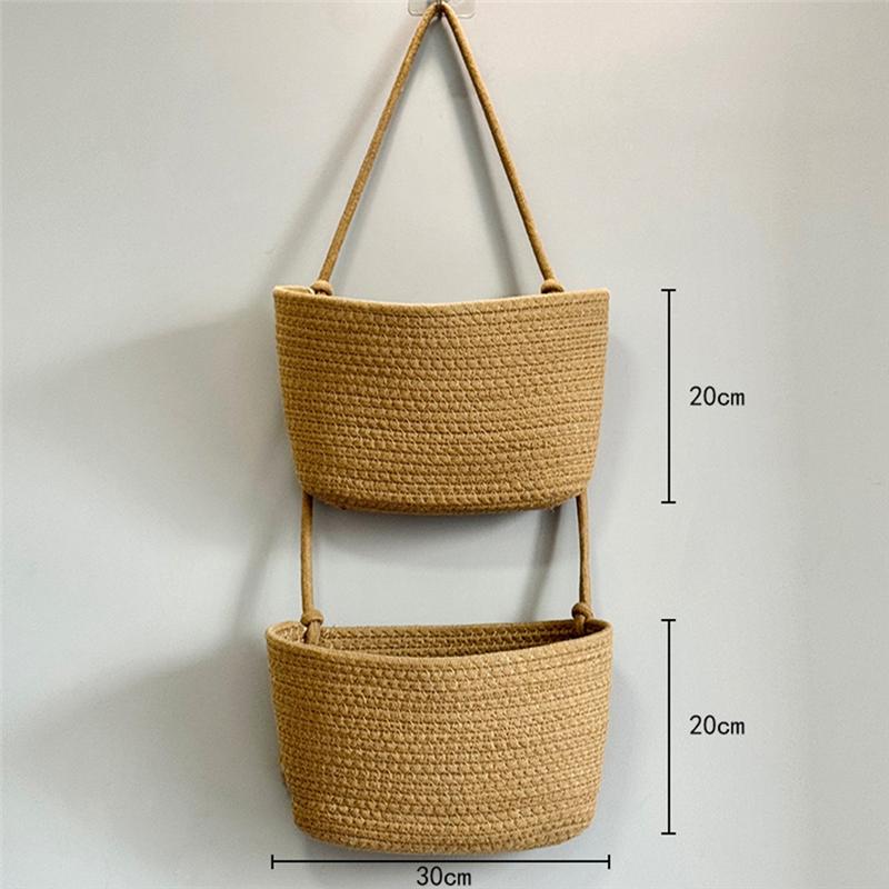 Household Wall-Mounted Woven Storage Basket, Three-Layer Hanging Design, Wall-Mounted Basket For Home Use, Environmentally