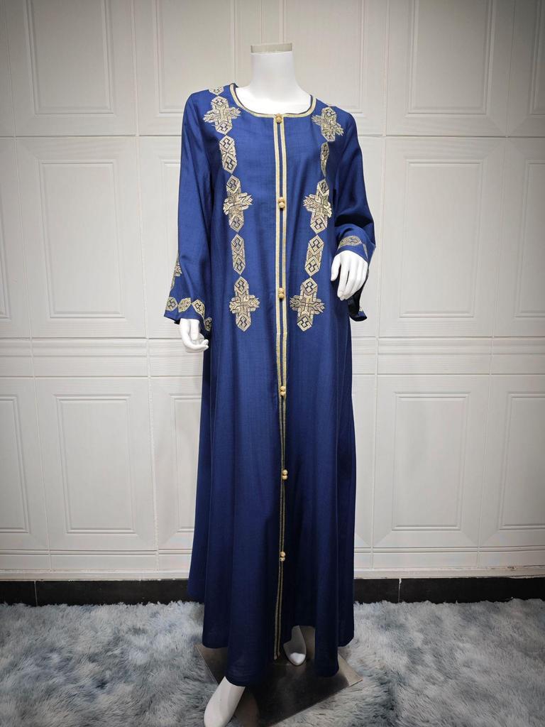 Middle Eastern Floral Embroidered Muslim Jalabiya Robe, Dubai Dress