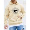 Men's Autumn and Winter Casual Fashionable Loose Hooded Sweatshirt with Mountain and Compass Printed Long Sleeved Warm Pullover
