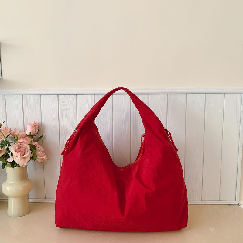 Casual Nylon Shoulder Bag Multi-Pocket Double Zipper High Capacity Tote Bag 2026 Fashion Solid Color Handbags Shopping Bag
