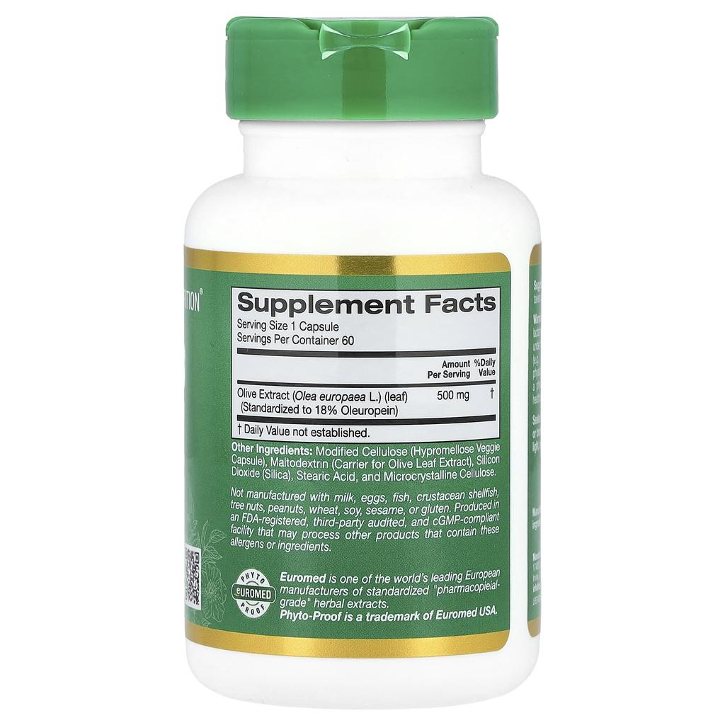 Euroherbs™, Olive Leaf Extract, Euromed Quality, 500Mg, 60 Veggie Caps
