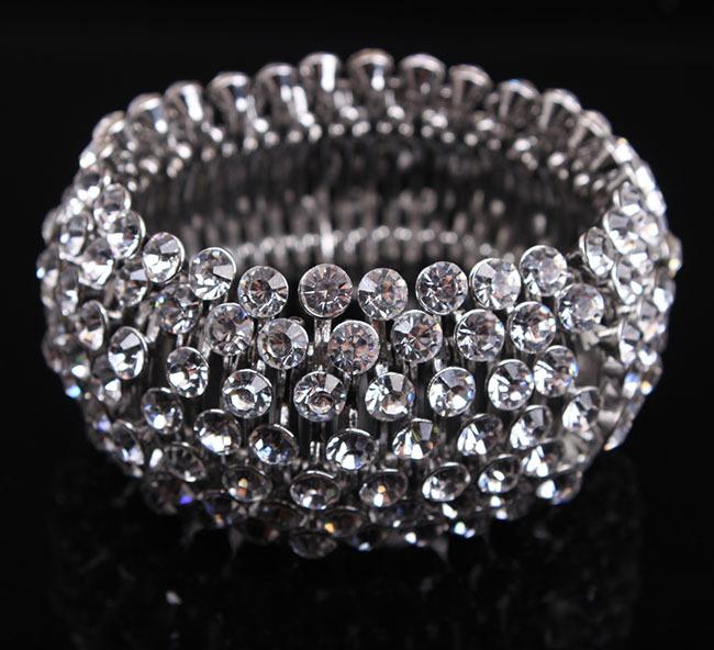 Exaggerated, Super Flash Full Diamond Metal Elastic Wide Bracelet Bracelet Female Big-Name Jewelry