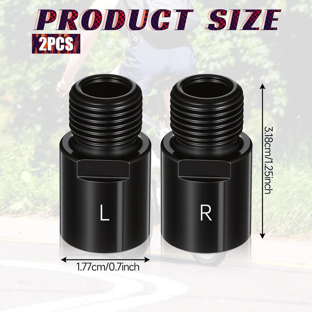 Bike Pedal Extenders, Black Steel Bicycle Pedal Adapter Extended Fit 9/16 inch Spindle Pedals Bike, Extend by 20mm/0.79in Threaded Pedal, 1 Pair,