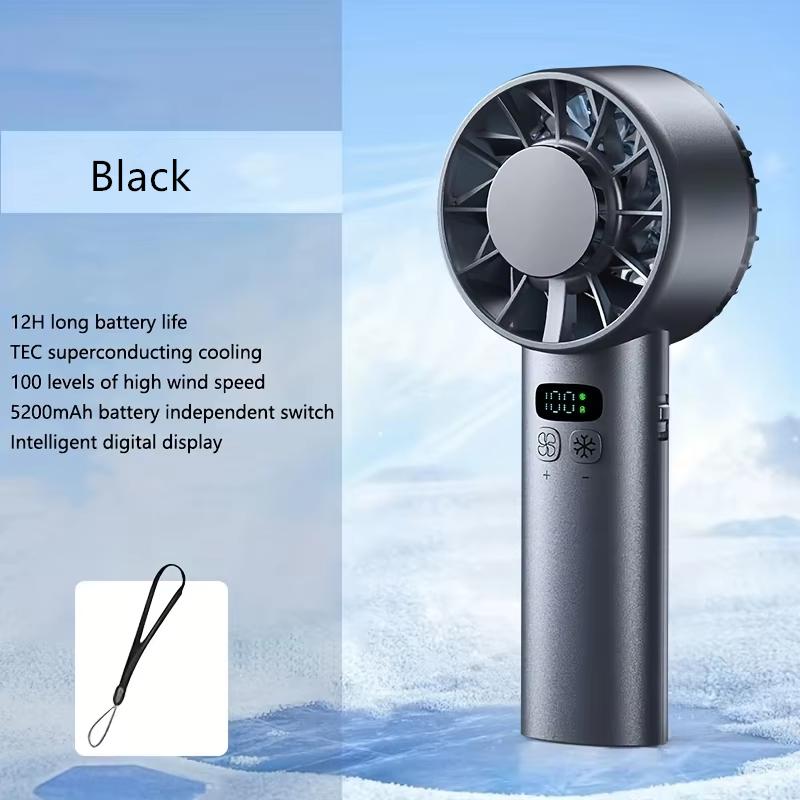 5200mAh Portable Handheld Fan LED Display Semiconductor Refrigeration 100 Speeds USB Rechargeable Outdoor Fan Double Ice Cooler