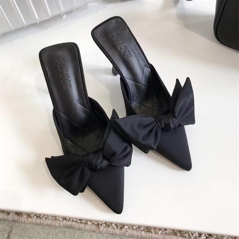 Fashion New Big Butterfly-knot Women High Heel Slippers Sandals Shallow Pointed Toe Mules Stripper High Heel Pumps Ladies Shoes